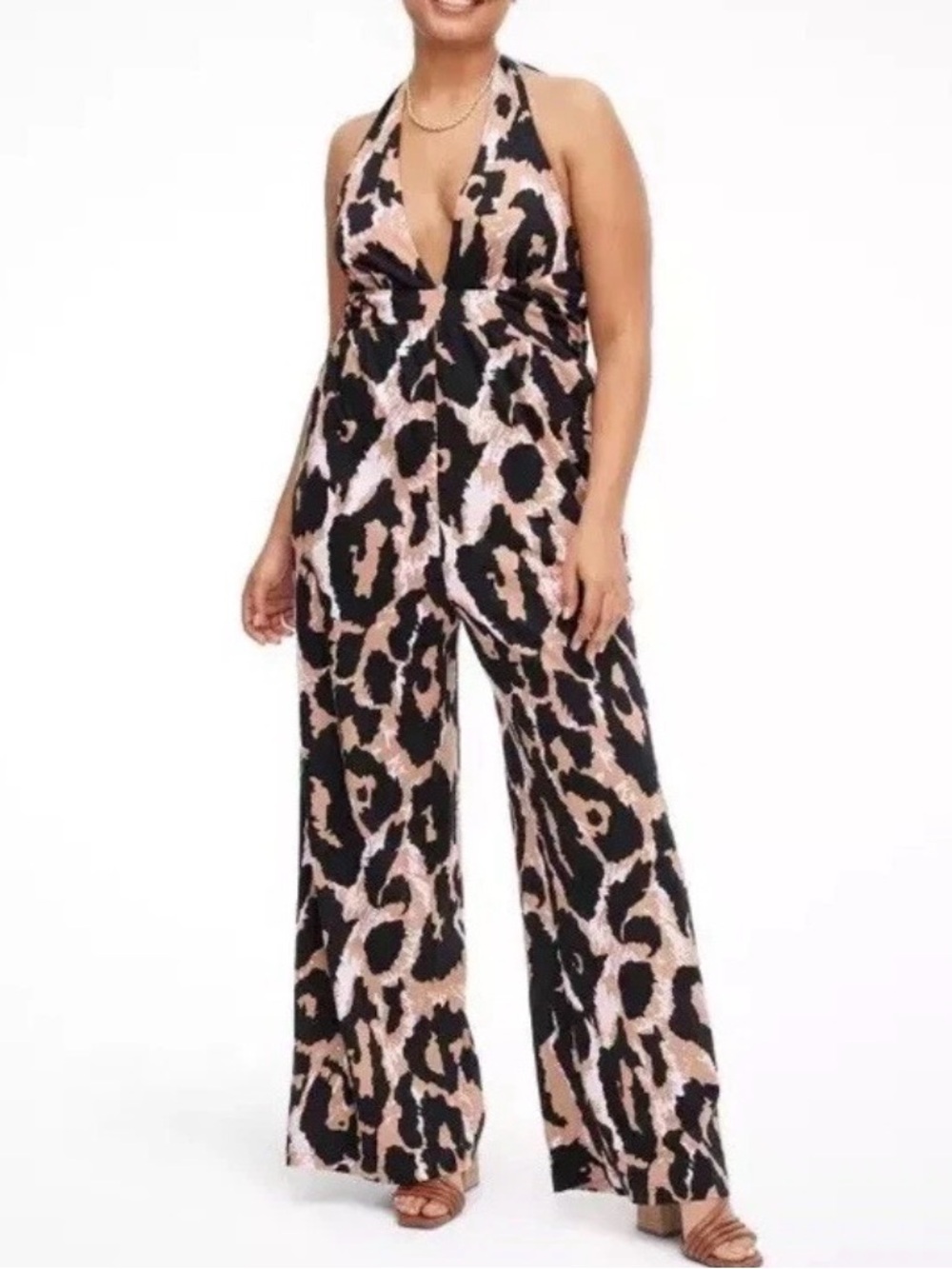 Diane Von Furstenberg wide leg halter jumpsuit sz large